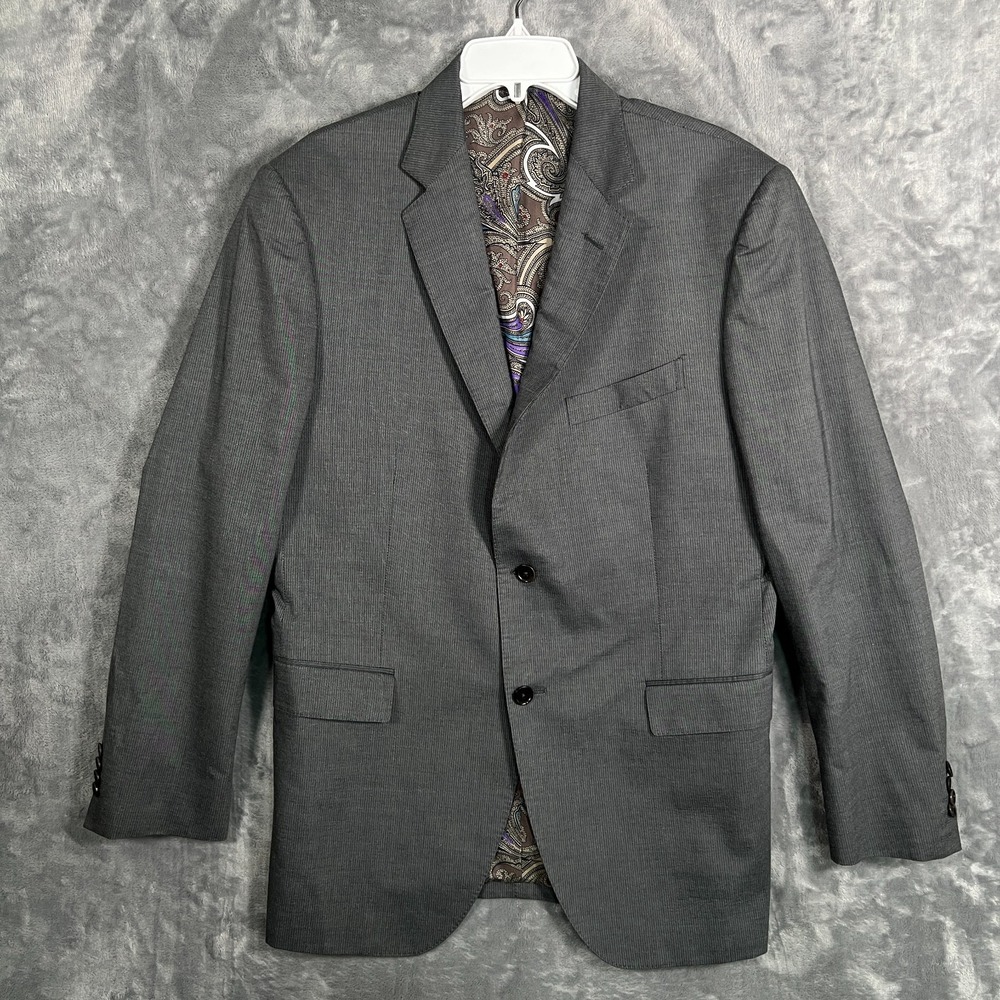 Etro Milano Gray Blazer Suit Jacket Men US 44R Striped Cotton Silk Paisley Lined